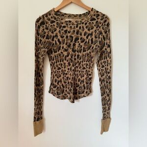 We The Free Animal Print Knit Thermal Top - Brown and Black